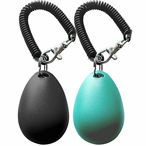 Black and teal palm grip exercisers with coiled straps and metal clips.