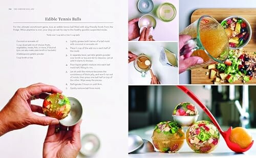 Recipe and images for making edible tennis balls, including ingredients and preparation steps.